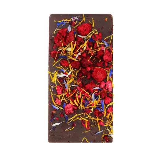 [60209] Premium Bitterschokolade - Himbeeren, Blüten